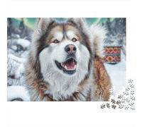 Cute Pet Dog1000-Piece Jigsaw Puzzle Husky Grinning in Icy Scene- Brainteasing Challenge for Adults And Kids 38x26cm/1000pcs