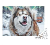Cute Pet Dog1000-Piece Jigsaw Puzzle Husky Grinning in Icy Scene- Brainteasing Challenge for Adults And Kids 52x38cm/1000pcs