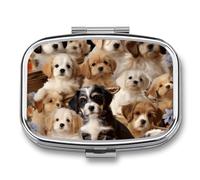 Cute Pet Dogs Pill Case with 2 Compartment, Pill Organizer Portable Square Pill Box,Vitamin Pill Organizer for Pocket Purse and Travel