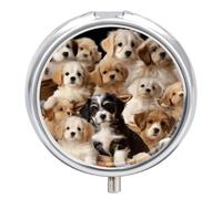 Cute Pet Dogs Round Pill Box with Mirror 3 Compartment Portable Pill Case for Travel Outdoor Use Cute Small Pill Organizer for Pocket Or Purse