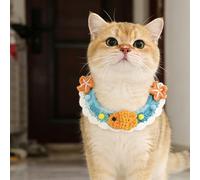 Cute Pet Drool Bib, Adorable Knit Dog Bandana or Small and Medium-Sized Dogs, Cats, Lightweight Decorative Mess-Proof Neckwear for Daily Wear, Feeding (Blue)