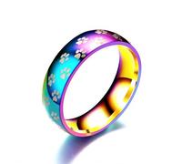 Cute Pet Footprint Dog Cat Paw Prints Rainbow Ring for Women Men Beautiful Wedding Engagement Couple Gift Party Anime Creative Dome Style Classic, Stainless Steel, No Gemstone