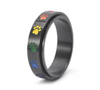 Cute Pet Footprint Dog Cat Paw Prints Rainbow Ring for Women Men Beautiful Wedding Engagement Couple Gift Party Anime Creative Dome Style Classic, No Gemstone