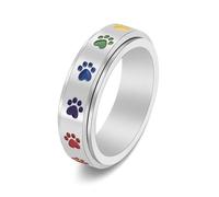 Cute Pet Footprint Dog Cat Paw Prints Rainbow Ring for Women Men Beautiful Wedding Engagement Couple Gift Party Anime Creative Dome Style Classic, No Gemstone