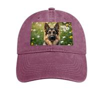 Cute Pet German Shepherd Dog Baseball Cap for Adults, Classic Adjustable Baseball Hat, Washed Sports Cap for Outdoor, Wine Red-style, One Size