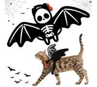 Cute Pet Halloween Bat Costume with Bell, Small Cats Dogs Evil Skull Bat Wings Clothes Outfit, Vivid Pets Costume Apparel Cosplay Clothes for Cats Dogs Kitten Puppy Halloween Magic Cosplay Party, S