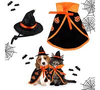 Cute Pet Halloween Wizard Costume with Hat, Cats Small Dogs Soft Clothes Outfit Witch Cape, Pets Costume Apparel Cosplay Clothes for Cats Dogs Kitten Puppy Small Animals, for Halloween Magic Cosplay