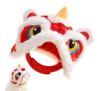 Cute Pet Hat - Plush Cat Costume in Lion Dance Design, Soft Warm Outfit, Holiday Dresses Supplies for Puppies, Dogs, Cats, Chinese New Year Party Clothing and Accessories Pets