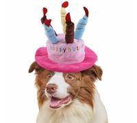 Cute Pet Party Hat for Dogs&Cats - Soft Fluffy Birthday Cap with 5 Color Candles (Blue), Adjustable Strap for Halloween,Costume&Photo Shoots,Fits Small to Large Pets,Washable&Comfortable (Pink)