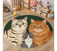 Cute Pet Portrait Rug for Living Room - Round 100cm | Tabby Cat Orange Cat Washable Circle Area Rugs for Bedroom, Non Slip Soft Low Pile Circular Carpet for Kids Bedroom, Playroom and Reading Corner