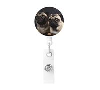Cute Pet Pug Badge Reel Retractable Badge Holder with Keychain Id Clips for Badges Lightweight Plastic Name Card Holders for Nurses Office Teacher