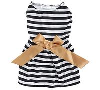 Cute Pet Summer Clothes Girl Dog Polyester Skirt Dresses with Bowknot Party (XZD294 Strips en blanco y negro S)
