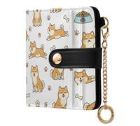 Cute Pets Dog White Pattern Small Women Wallet RFID Blocking Leather Bifold Compact Card Holder with Coin Pocket Zipper Purse for Women Ladies Girls