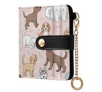 Cute Pets Dogs Pink Print Small Women Wallet Bifold RFID Blocking Leather Compact Card Holder with Coin Pocket Zipper Purse for Women Girls Ladies