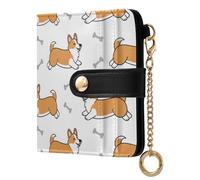 Cute Pets Dogs White Print Small Women Wallet RFID Blocking Leather Bifold Compact Card Holder with Zipper Coin Pocket Purse for Girls Women Ladies