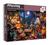 Cute Pets Halloween Night Puzzles for Adults 1000 Pieces