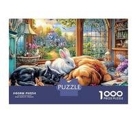 Cute Pets Scene 1000 Piece Jigsaw Puzzles Sleeping Cat Dog Rabbit Adults Aged 12 And Above Educational Games Home Decoration Difficult Challenging Birthday Gifts 70x50cm/1000pcs