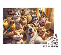 Cute Pets Selfie Group 1000pc Jigsaw Puzzle Adults Pets Gathering Happily in A Cozy Living Room Premium Sturdy Vibrant Challenging Stress Relief Gift 52x38cm/1000pcs