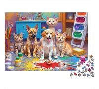 Cute Pets Studio 1000 Piece Paper Jigsaw for Adults, Cat Dog Brain Training, Educational Thick Eco Paper, Relaxation Wall Decor 52x38cm/1000pcs