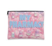 Cute Pharmacy Makeup Bag, Playful Medicine Cosmetic Pouch for Women, Portable Canvas Zipper Organizer, Everyday Skincare Toiletry Bag 7x9 Inch