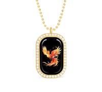 Cute Phoenix Personalized Necklace Print Pattern Pendant With Chain Gifts For Women Men Golden-style-11