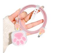 Cute Phone Cable Protector for iPhone 20W USB-C Power Adapter, Pink Bear Claw Design Soft TPU Clear Data Cable Cord Case Charger Protector for iPhone 11 12 13 14 15 UK Power Adapter