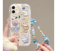 Cute Phone Case for iPhone 12 Teens Case with Cute Clear 3D Bear Floral Aesthetic Phone Case with Lovely Bear Heart Charm Phone Case Girly Woman