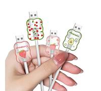 Cute Phone Charger USB Charger Saver for Samsung Android Charger Wave Shape,Fruits Strawberry Avocado Cherry Pattern 4 PCS USB-C Cable Protectors,Phone Cord Protector