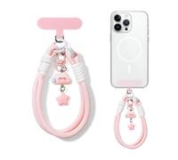 Cute Phone Strap with Sticker Suitable for Cell Phone Anti-Lost and Cell Phone Decoration White/Pink Nylon Material 28cm