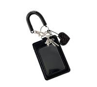 Cute Photocard Holder - PU Leather Identification Badges Case,Photo Sleeve with Love Heart Charm - Spiral Wrist Coil for Women Men Students Fans Travel School Workplace