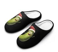 Cute Pickle in Santa Hat Men's Memory Foam Slippers Comfort Cotton Slip On House Shoes for Indoor Outdoor 9-10(42-43)