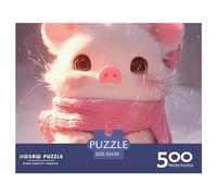 Cute Pig 500 Pieces Thickened Wooden Jigsaw Puzzle 500 Pieces Anime for Adults Funny Home Decor Educational Game Intellectual Toy Stress Relief Challenge Educational Puzzle 500 Pieces (20.5 x 15 inch)