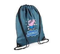 Cute Pig Bag, Personalised Backpack, Pig Bag Gift for Kids-Boy, Toddlers, Birthday Boy, Drawstring Bag, PE Gym Kit Swimming, Sport Rucksack. (Airforce Blue)
