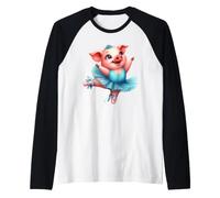 Cute Pig Ballerina Ballet Dancer Animal Raglan Baseball Tee