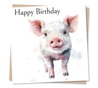 Cute Pig Birthday Card - For Pig or Piglet Or Farm Animal Lovers - Pig Birthday Card For Her, For Him, For Women, For Men, For Farmer