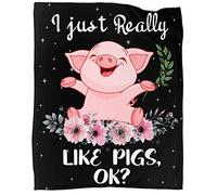 Cute Pig Blanket - 60x50 Inch Ultra-Soft Pigs Throw Blankets, I Just Really Like Pigs Ok Blanket Fleece Flannel Soft Warm Blanket for Sofa Bedroom Living Room