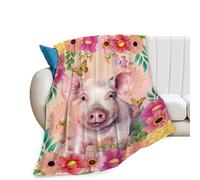 Cute Pig Blanket Soft Cozy Pink Pig Flannel Fleece Throw Blanket for Pig Lover Warm Lightweight Animal Bedding Stuff Decor Plush Blanket Gifts for Girls Boys Adults Kids Women Bed Travel 40"x50"