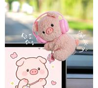 Cute Pig Car Dashboard Decor, Soft Plush Car Screen Clip Ornament Center Console Display Decor Kawaii Fluffy Piggy Auto Interior Accessory Gift for Women Drivers