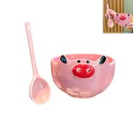 Cute Pig Ceramic Bowl Set with Spoon or Chopsticks Fun 3D Pig Nose Chopstick Pigs and Shape Rest Bowl For Kids Adults