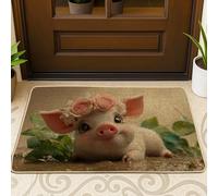 Cute Pig Doormat, Peach Floral Entrance Mat for Spring & Summer Home Decor, Waterproof Non-Slip Dust Absorbent Doormats, Easy to Clean 29x17 Inch