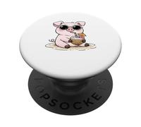 Cute Pig Drinking Graphic PopSockets Adhesive PopGrip
