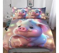 Cute Pig Duvet Cover Set with Pillowcases Printed Bedding Set Comforter Cover 2 Pieces Soft Microfiber Quilt Cover Single(135x200cm)