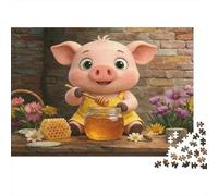 Cute Pig Eating Honey 1000 Pieces Puzzle Sweet Pleasure Durable Interlocking Pieces Recycled Paper Cardboard for Women&Men 38x26cm/1000pcs