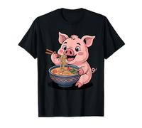 Cute Pig Eating Ramen Japanese Kawaii Farm Noodles T-Shirt
