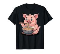 Cute Pig Eating Ramen Japanese Kawaii Farm Noodles T-Shirt