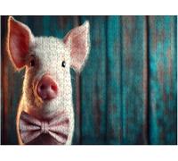 Cute Pig Golden Fur Blue Bow Tie Watercolor Effect Puzzles for Adults, Impossible Hard Difficult Challenging Jigsaw_1000pcs