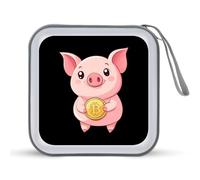 Cute Pig Holding Bitcoin Portable CD Case Holder 48 Capacity Travel DVD Storage Boxs Wallet Bag