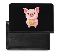 Cute Pig Holding Bitcoin Slim Passport Holder Credit Card Cover Travel Essentials Wallet