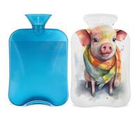 Cute Pig Hot Water Bottle with Cover, Animal Painted 2L Hot Water Bag for Pain Relief, Neck Soft and Shoulder, Hand Feet Warmer, Hot and Cold Compress for Adult Kids