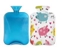 Cute Pig Hot Water Bottle with Cover, Colorful Pig 2L Hot Water Bag for Pain Relief, Neck Soft and Shoulder, Hand Feet Warmer, Hot and Cold Compress for Adult Kids
